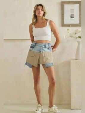 #1505 Oli & Hali Desert Drift Denim & Khaki Patchwork Shorts